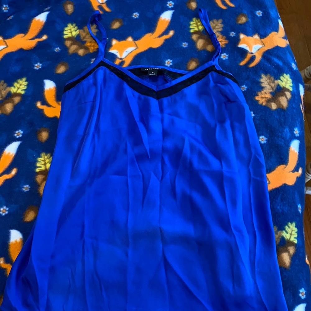 Women's I ❤️ Ronson  tank spaghetti strap  blue with cute accents shirt top M